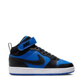 Mid-top youth sneakers in royal blue/black with white sole, NIKE logo strap