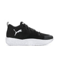 Men's black low-top sneakers with white PUMA logo and textured side panel