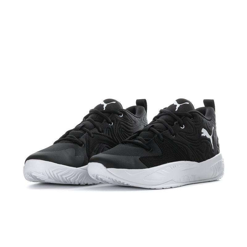 Pair of men's black low-top sneakers with white midsole and PUMA branding