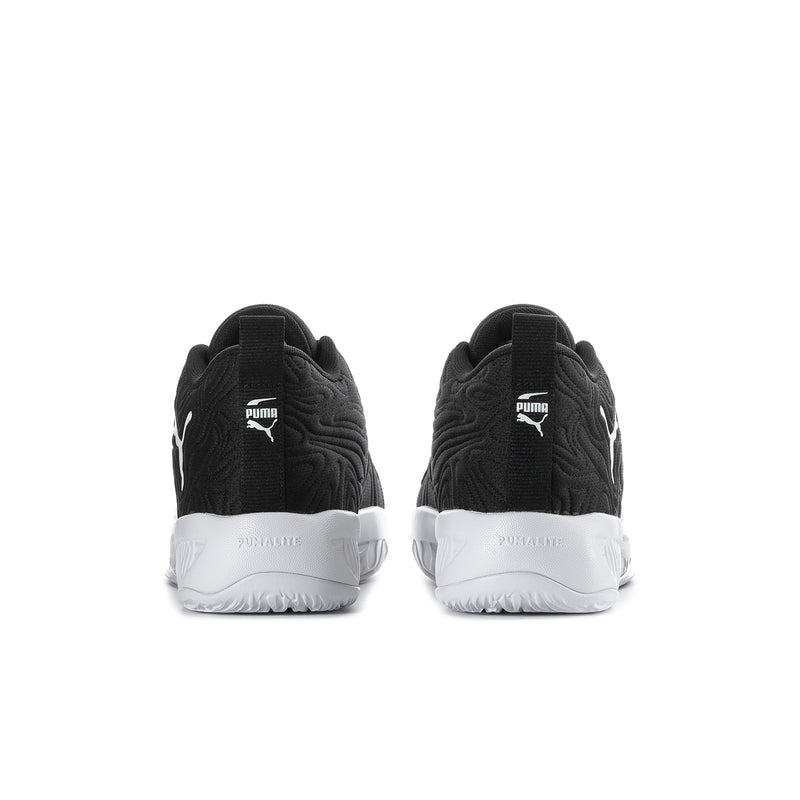 Men's black low-top sneakers back view with white heel detailing and PUMA logo