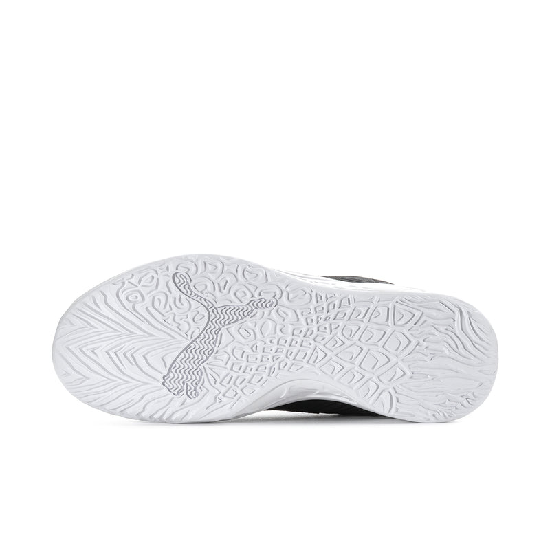 Men's black sneaker outsole view with white rubber tread pattern