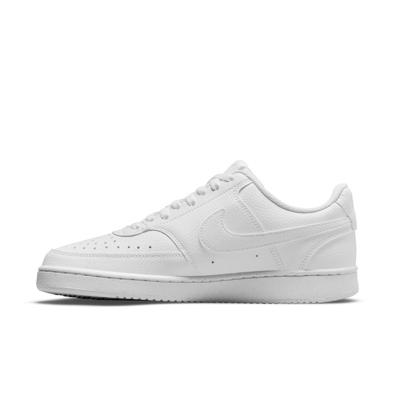 White low-top sneaker with swoosh logo and perforated side panel