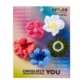 Crochet floral jibbitz charms set: pink, white, green, and blue flowers