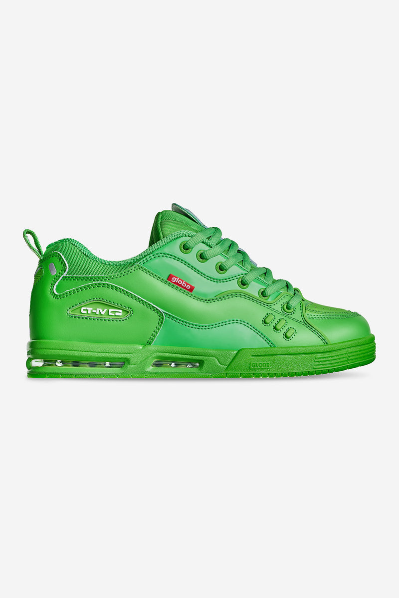 CT-4 Green Globe skate shoe side profile showing a bright green upper and chunky sole