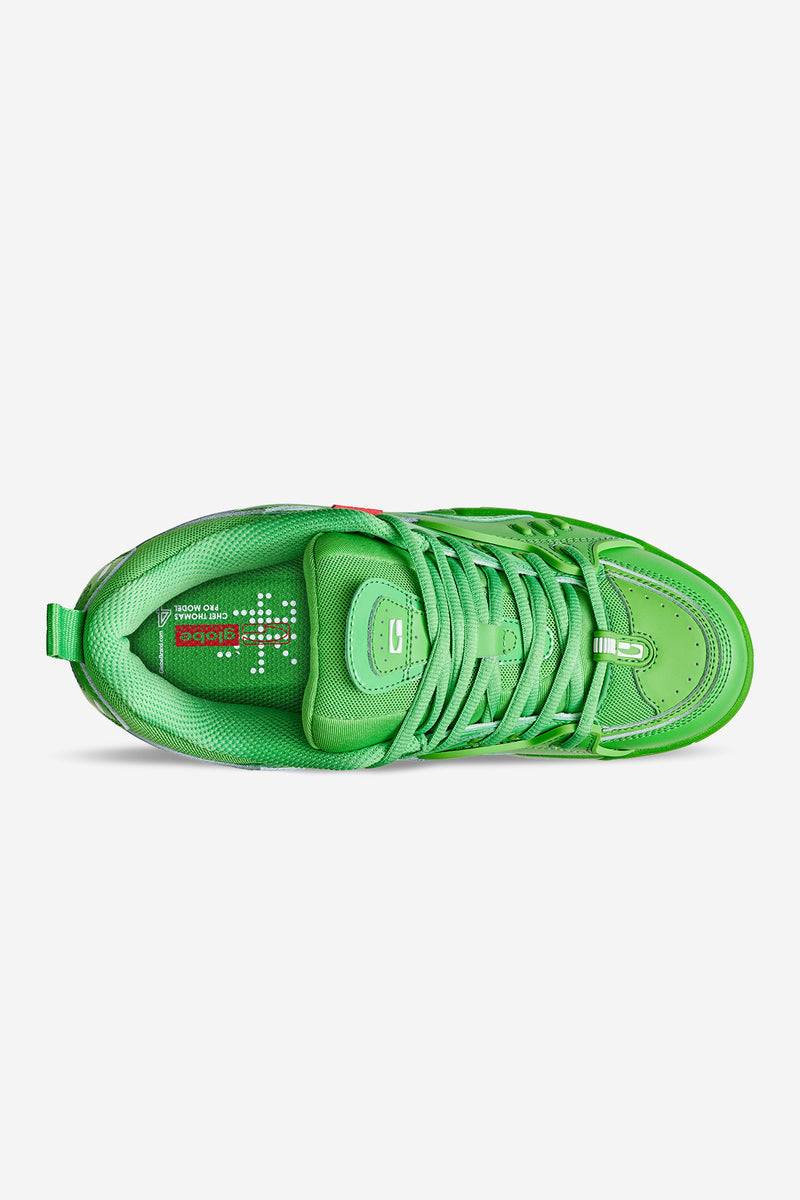 CT-4 Green sneaker top view with bright green laces and padded collar