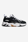 CT-4000 black and white chunky skate shoe with white laces blue heel loop and Vibram EVA sole.