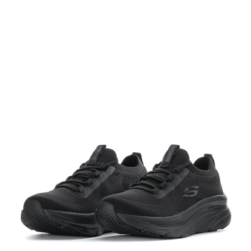 D'Lux Ozema SR women's black mesh lace-up sneakers, angled pair view