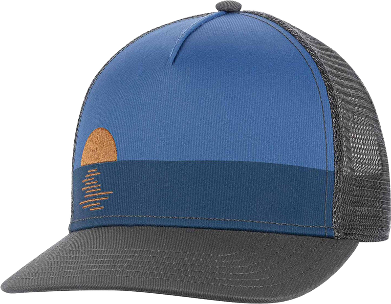 Quarter turn view Men's Pistil Hats style name Davis Trucker Hat in color Navy. Sku: 0113-NAVY