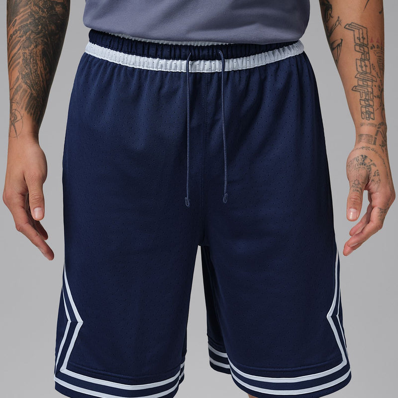 Men's midnight navy basketball shorts with elastic waistband and white side stripes