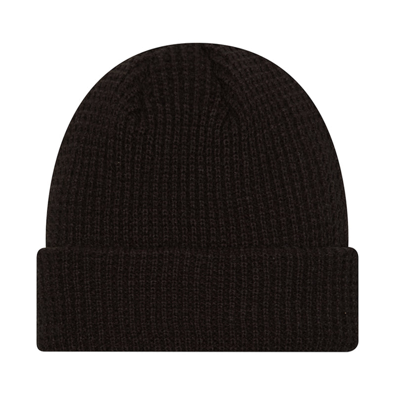 Black waffle-knit beanie with folded cuff