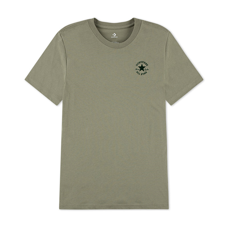 Youth olive green embroidered tee with circular logo at left chest