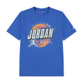 Youth blue crew-neck short-sleeve distressed graphic T-shirt with Jordan logo front