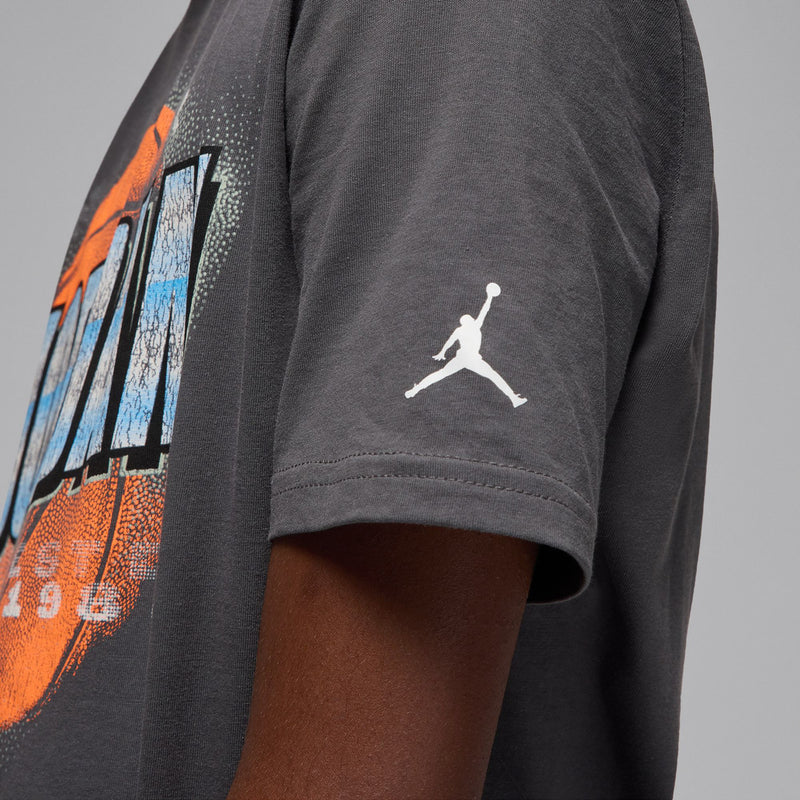 Iron grey youth T-shirt sleeve with white Jumpman icon print