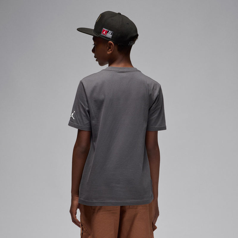 Iron grey youth T-shirt back view, plain with no visible print