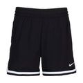 Black youth basketball shorts with elastic waist, white trim, and Nike logo.