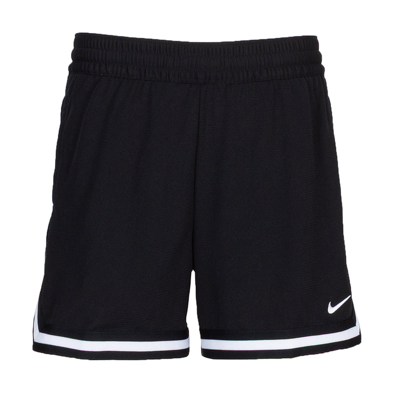 Black youth basketball shorts with elastic waist, white trim, and Nike logo.