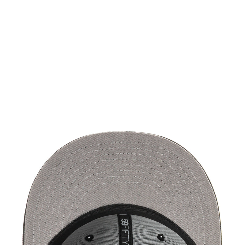 Gray cap lining with black inner brim and visible stitching