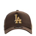 Brown A-frame baseball cap with raised gold LA logo patch