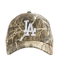 A-frame baseball cap in real tree camo with white Dodgers logo front