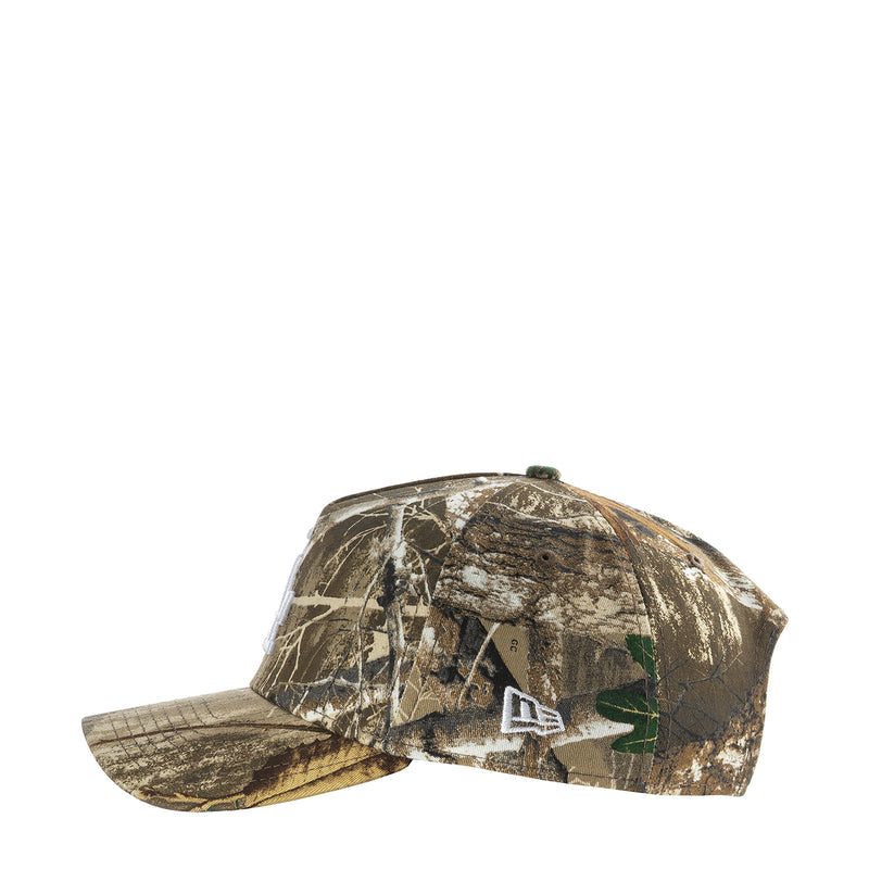 A-frame baseball cap in real tree camo with white Dodgers A logo on side