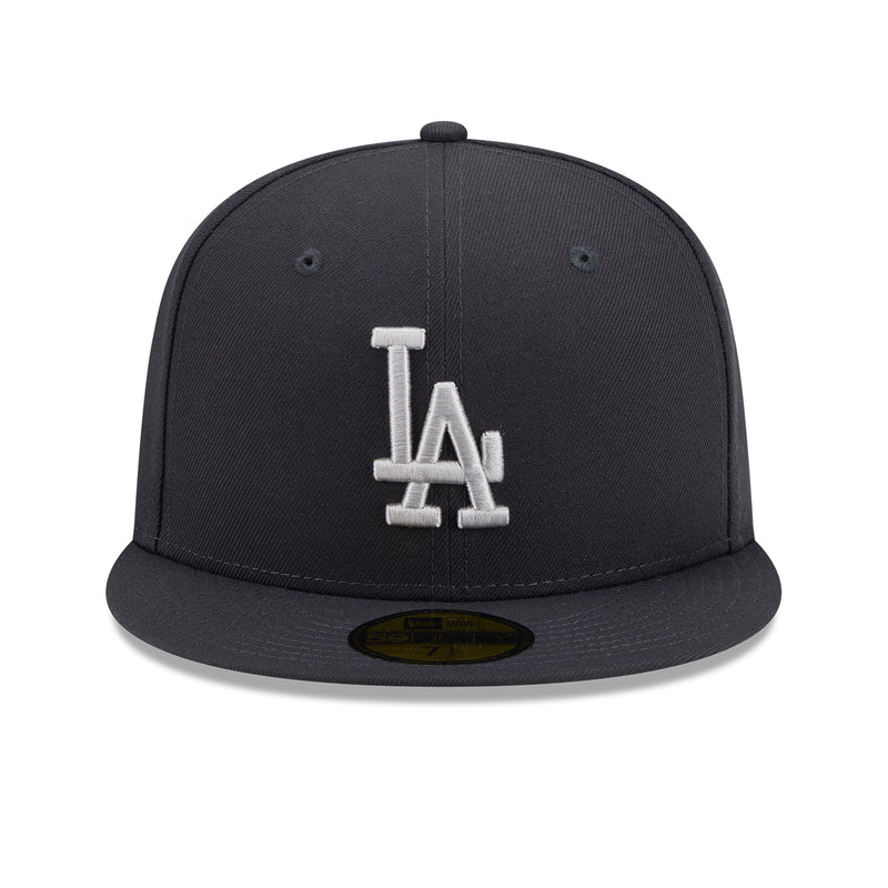 Dark baseball cap with raised white LA logo on the front