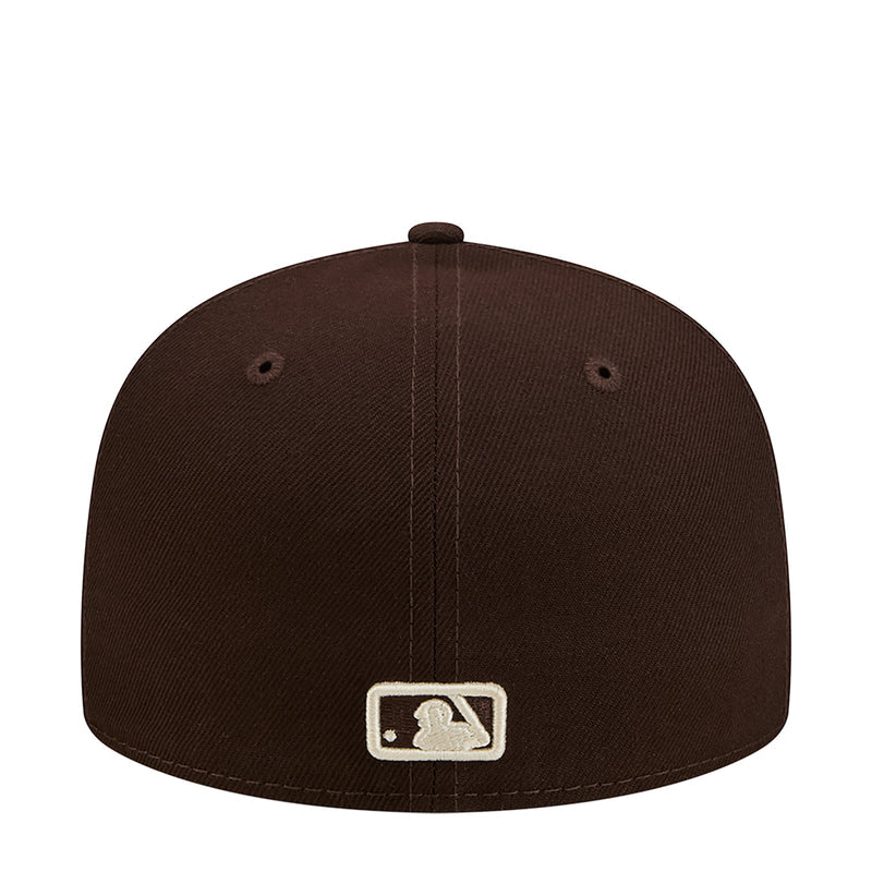 Brown baseball cap with white MLB player silhouette patch at center