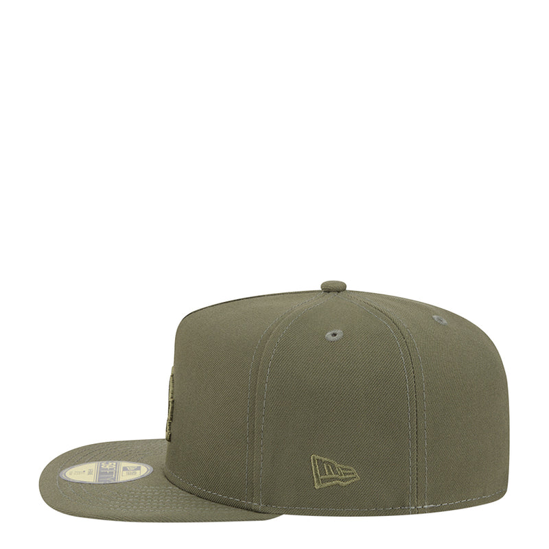 Olive A-Frame baseball cap with small New Era flag on the side