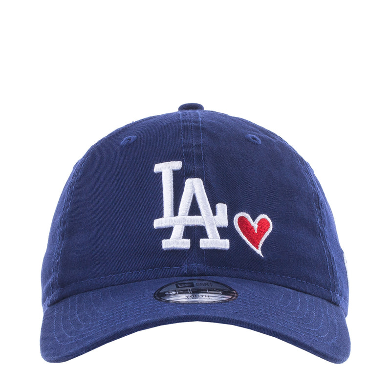 Royal blue baseball cap with LA logo and red heart embroidery