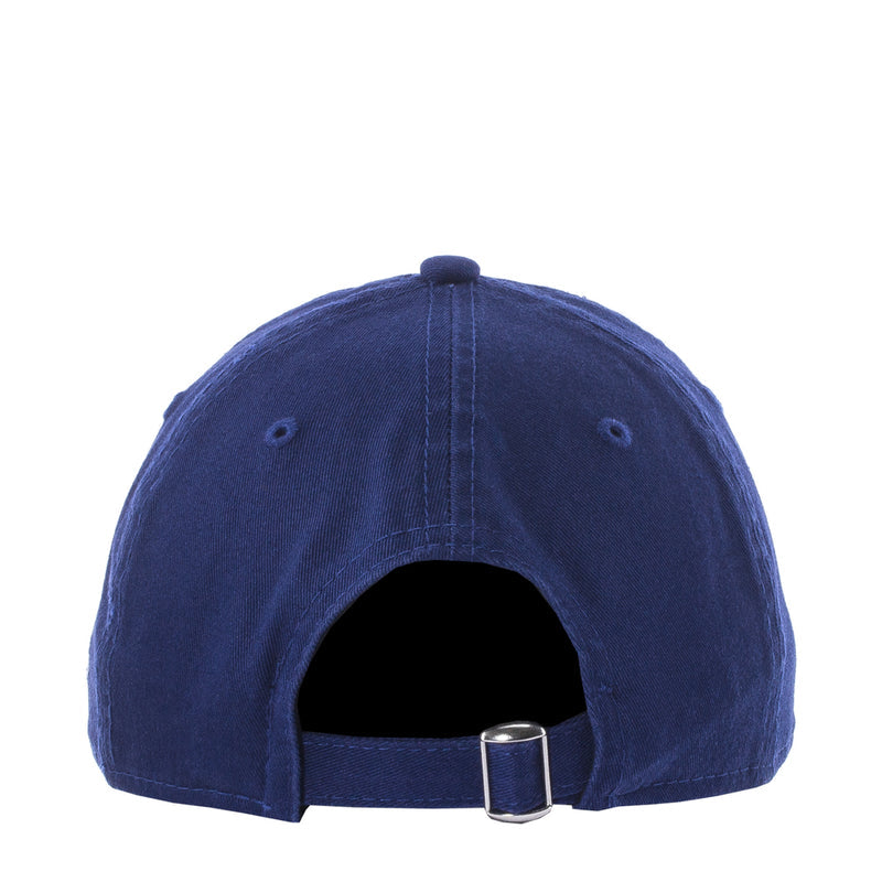 Royal blue baseball cap back view with adjustable metal buckle strap