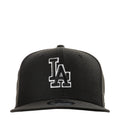 Black baseball cap with white Dodgers LA logo on front