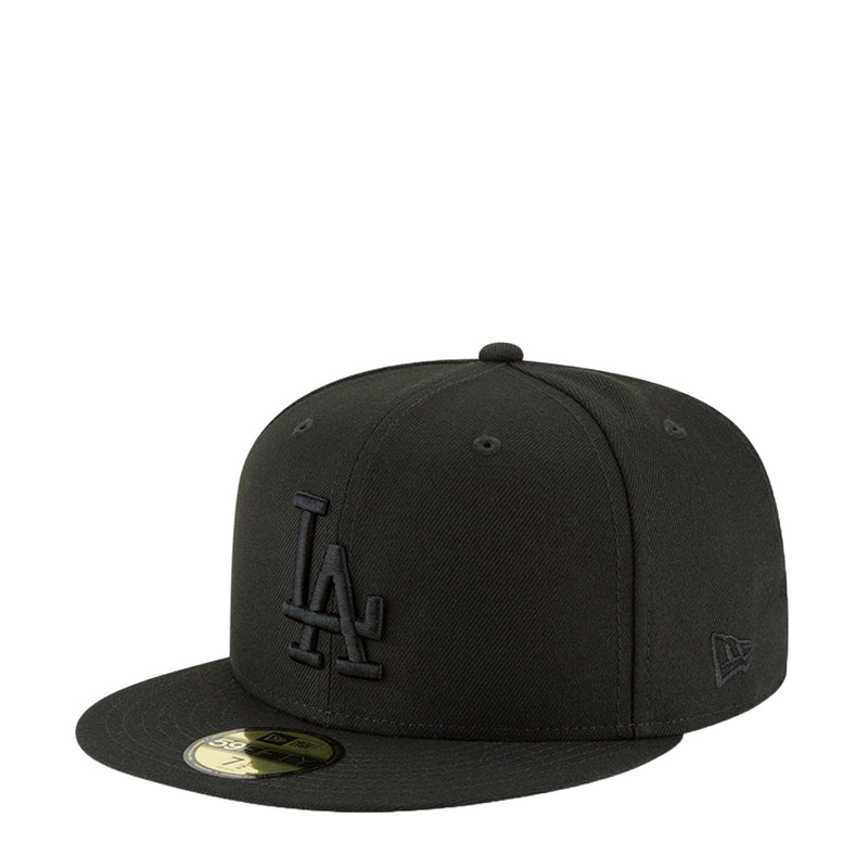 Black baseball cap with embroidered LA logo and small side badge