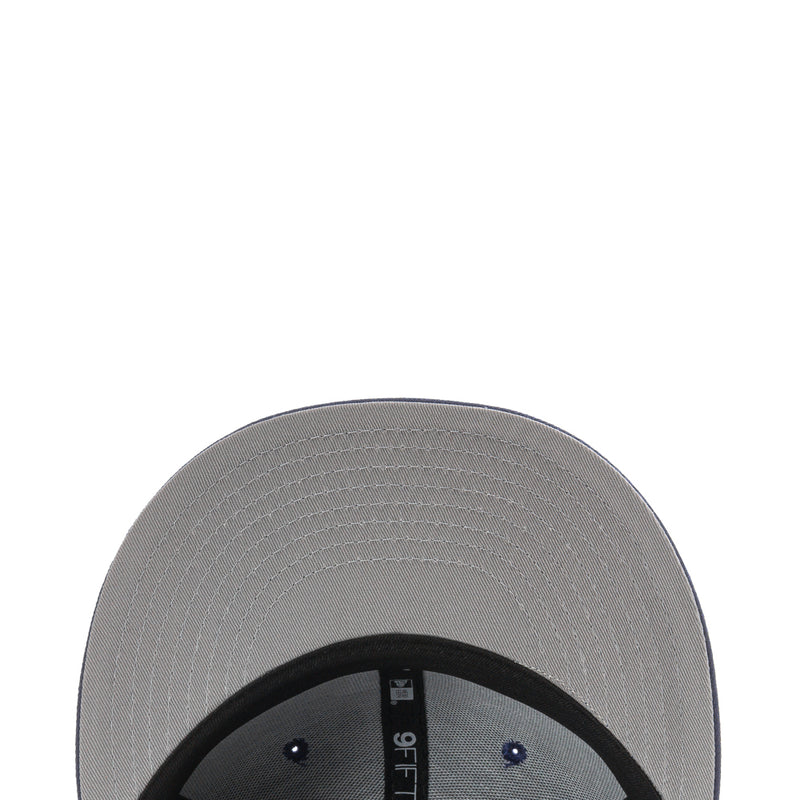 Gray baseball cap fabric with black underside brim and snap detail
