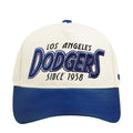 White and blue Dodgers baseball cap with large front logo and since 1958 text