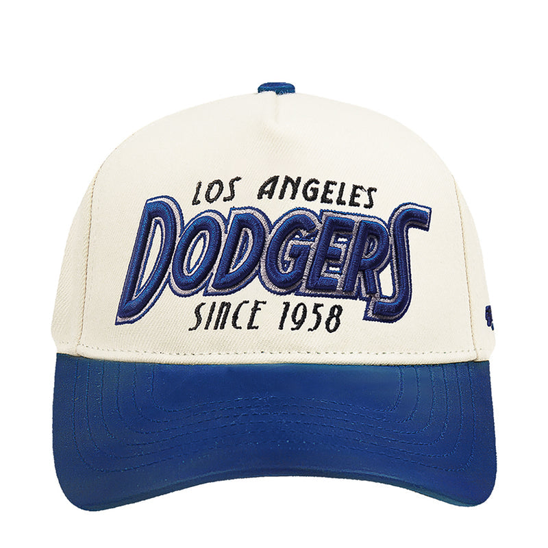 White and blue Dodgers baseball cap with large front logo and since 1958 text