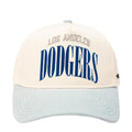 White and light blue baseball cap with Dodgers wordmark front embroidery