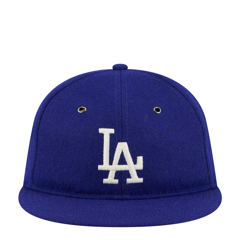 Royal blue wool baseball cap with raised LA logo and stitched crown panel