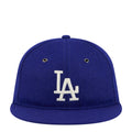 Royal blue wool baseball cap with raised LA logo and stitched crown panel