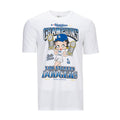 Women's white crew neck T-shirt with colorful Dodgers graphic on front