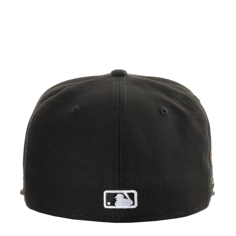 Black baseball cap with MLB Batterman logo patch on back panel