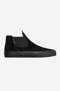 Dover black suede skate shoe with elastic side panel and low profile silhouette