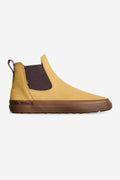 Side profile of the Dover II Trek wheat slip-on boot with tan suede upper and brown outsole