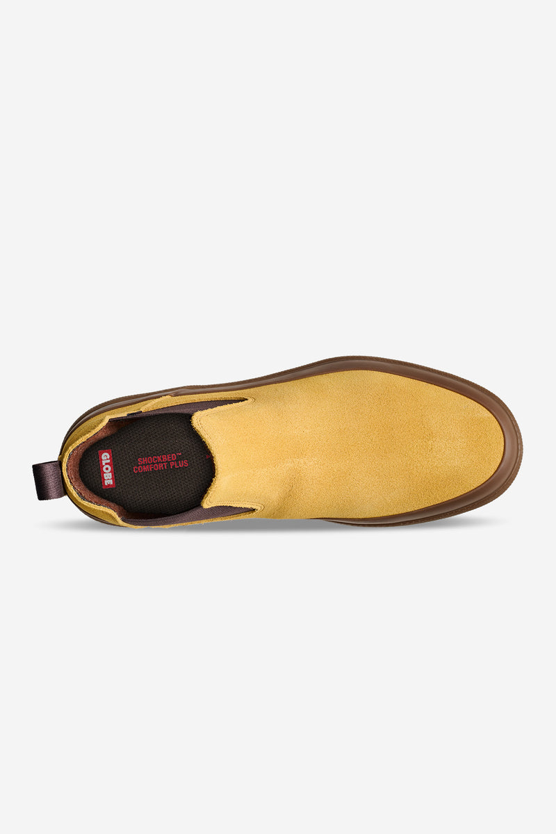 Top-down view of the Dover II Trek Wheat boot showing slip-on opening and Shockbed Comfort Plus insole