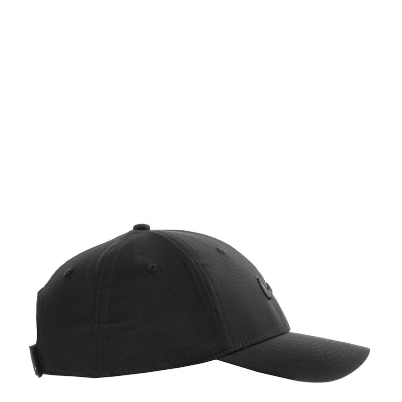 Black Nike cap with curved brim, side strapback closure, structured crown