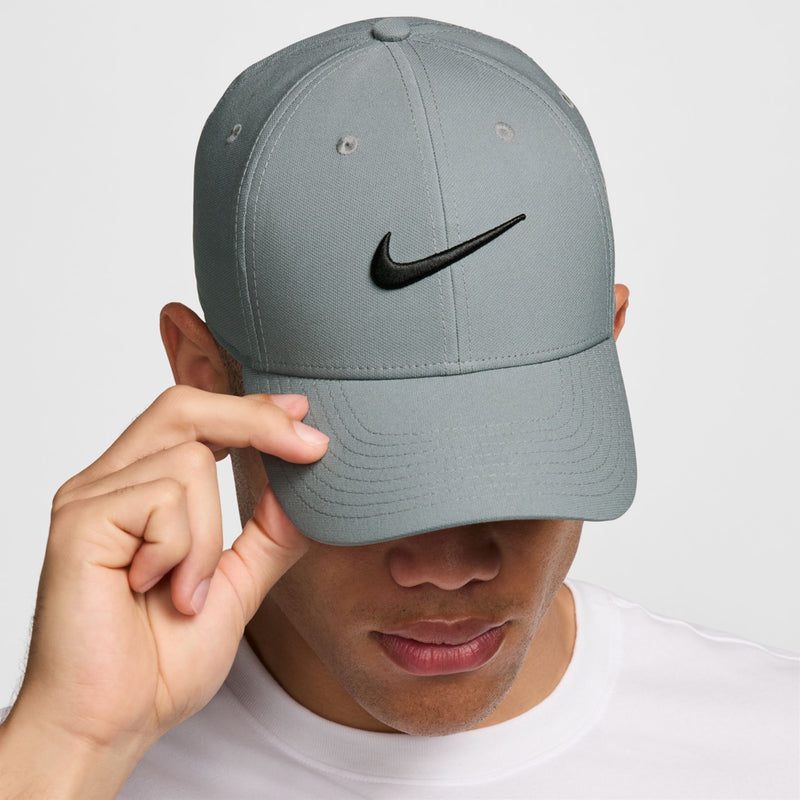 Nike Dri-FIT smoke grey cap with black Swoosh and curved brim