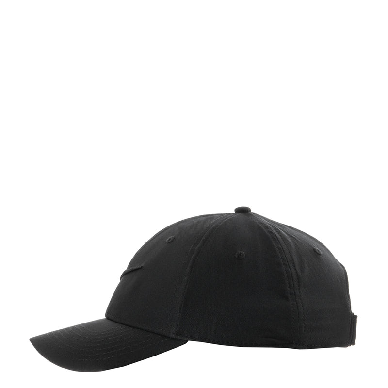 Black Nike cap from back, curved brim, structured crown with stitched panels