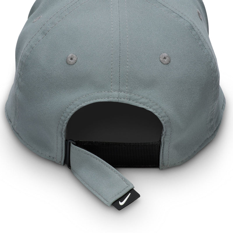 Nike Dri-FIT smoke grey cap close-up of adjustable strap and inner opening