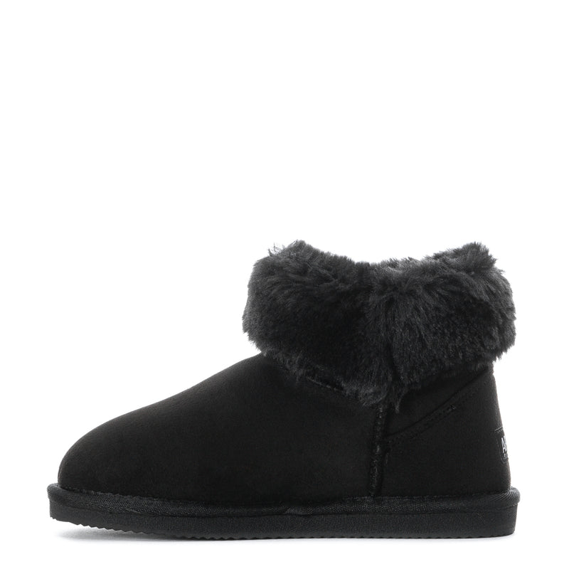 Kids black low ankle boot with thick faux-fur collar and side seam detail