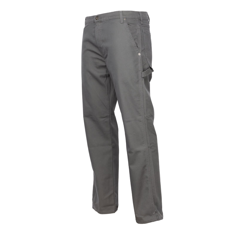Men's duck carpenter pants in slate gray with button closure and cargo flap pocket