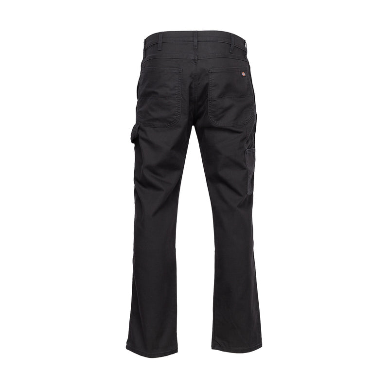 Men's black carpenter work pants with cargo-style pockets and straight legs