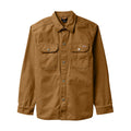 Men's duck shirt jacket in brown with button front and two chest flap pockets